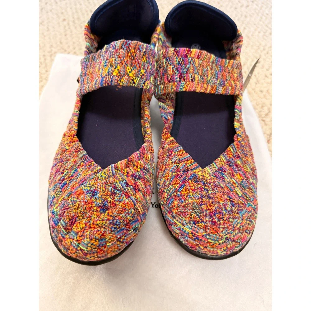 Boho Multicolor Woven Mary Jane Platform Wedge Shoes EU 39 Colorful Eclectic